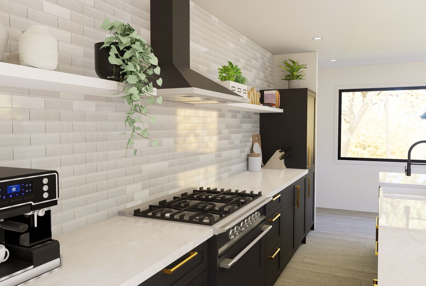 Photo-realistic render of a kitchen, part of the Riverside Home project, by Visualise NZ