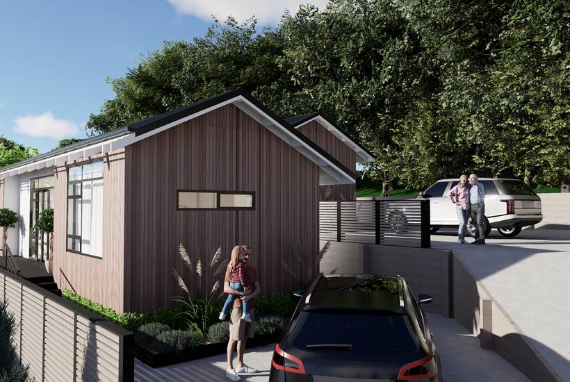 Punga Ridge exterior render with family