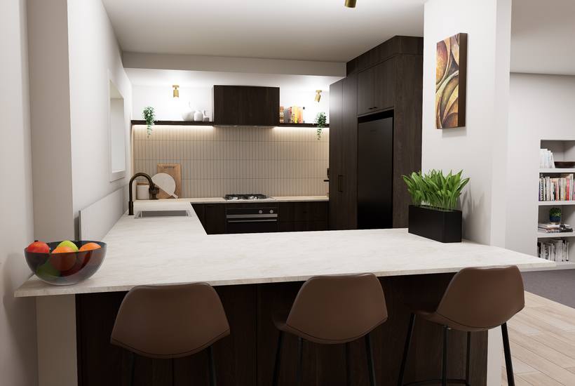 Queenstown Kitchen render, material option 1