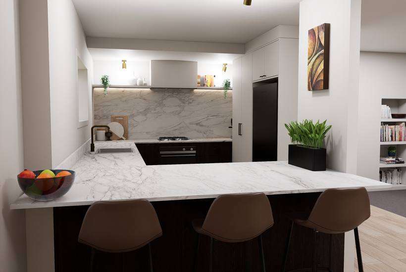 Queenstown Kitchen render, material option 2