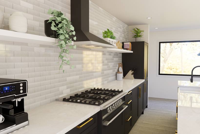 Riverside Home kitchen render, alternate angle