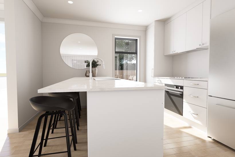 Upper Hutt development kitchen island render, alternate angle