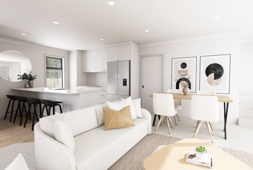 Upper Hutt development living, dining and kitchen render